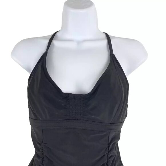 Athleta Smocked Tankini Top Swim Black Solid Underwire Women's Size 34 B/C - Picture 3 of 6